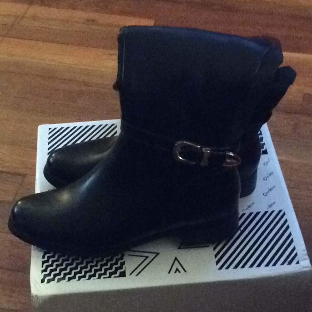 Black leather high boots